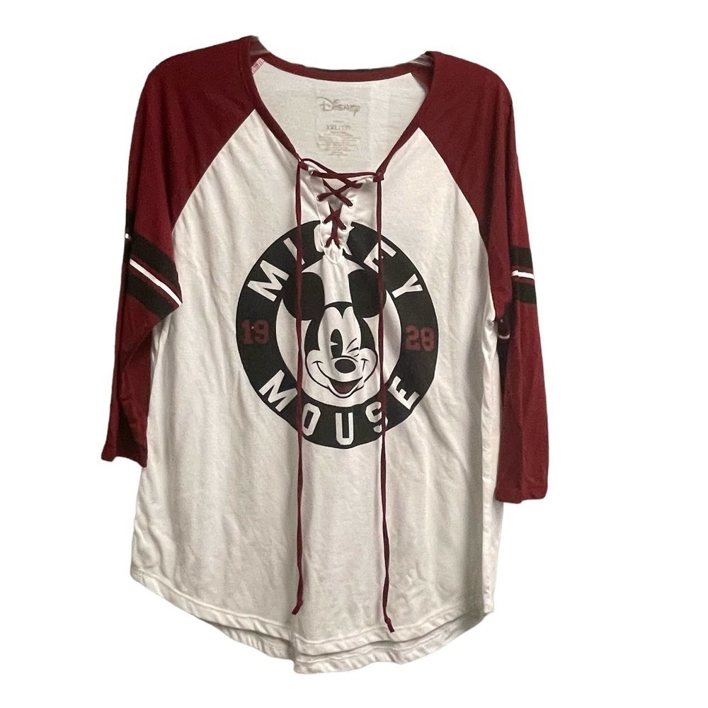 Disney Mickey Mouse Lace Up Baseball Tee Sz XXL 19